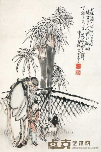 李霞 丁卯（1927年）作 人物小品 立轴 38×57cm